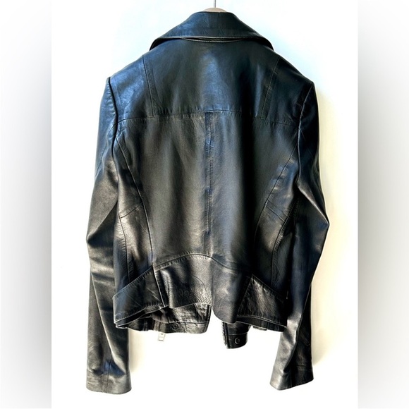 EUC AllSaints Ayers Slim Fit Leather Biker Moto Jacket Black, Size US 6 - Picture 5 of 10
